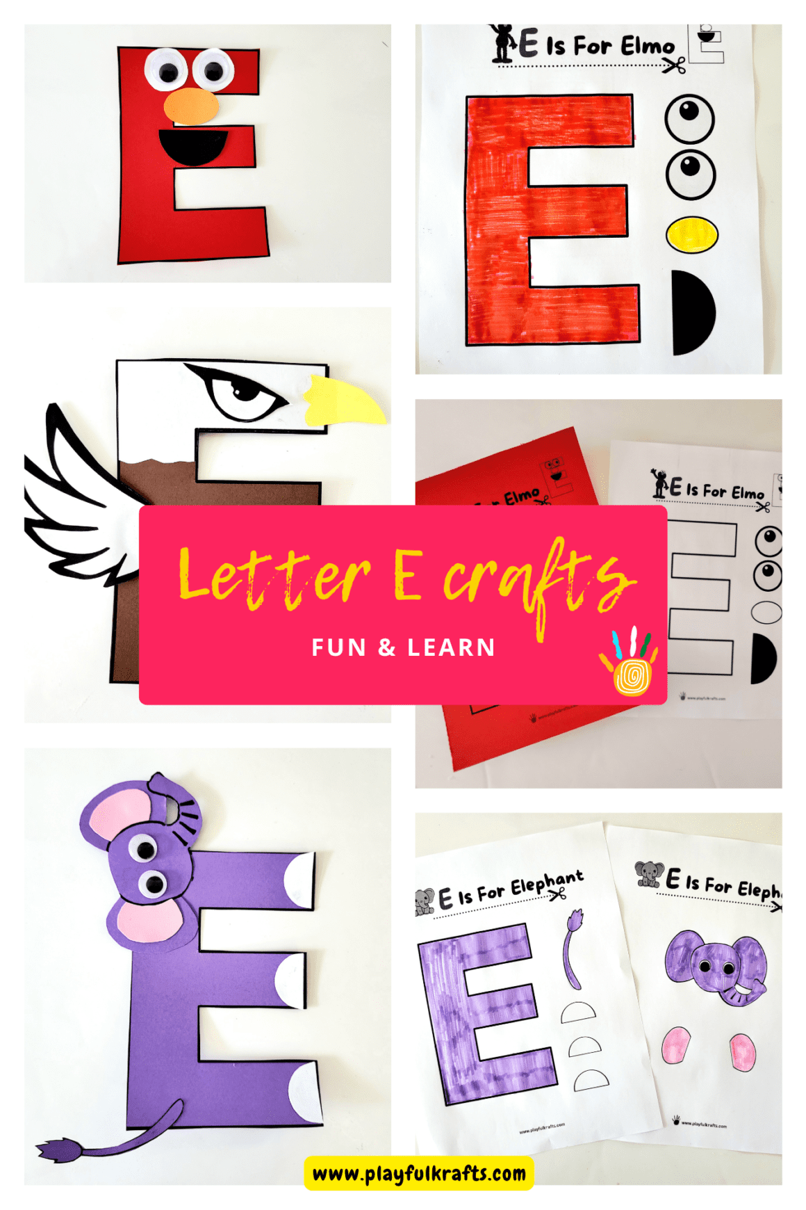 letter-E-crafts-elephant-eagle-Elmo