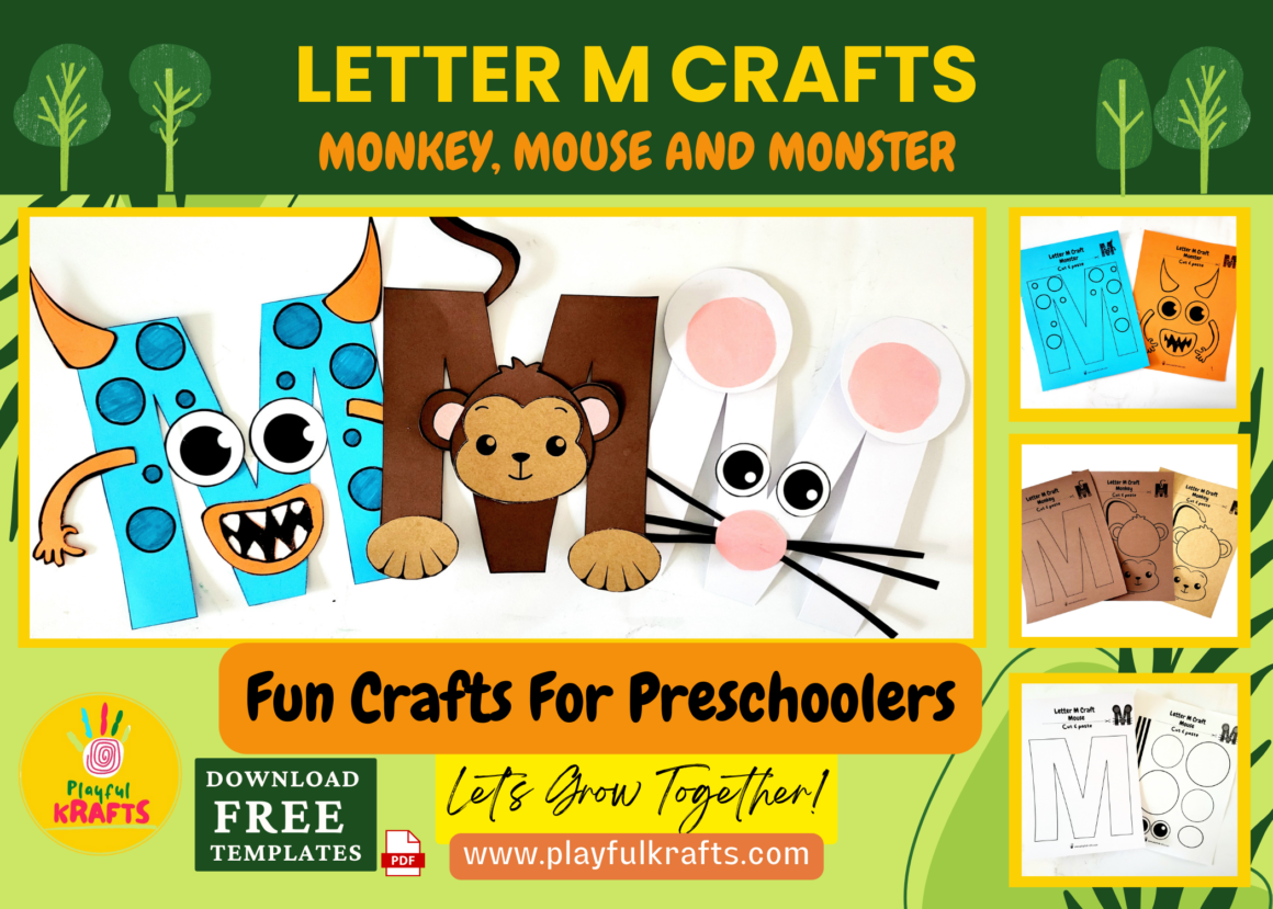 Letter M Crafts Monkey, Mouse, and Monster (Free Printable) Playful
