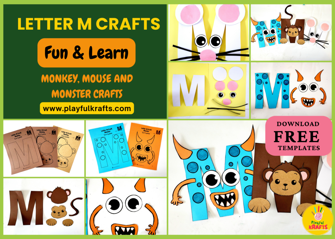 Letter M Crafts Monkey, Mouse, and Monster (Free Printable) Playful